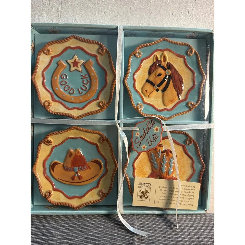 Manual Woodworkers Saddle Up 4.5 Mini Plate Set 4 Western Horse Cowboy CISUMP
